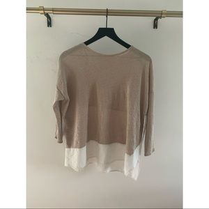 Beige and white long sleeve blouse